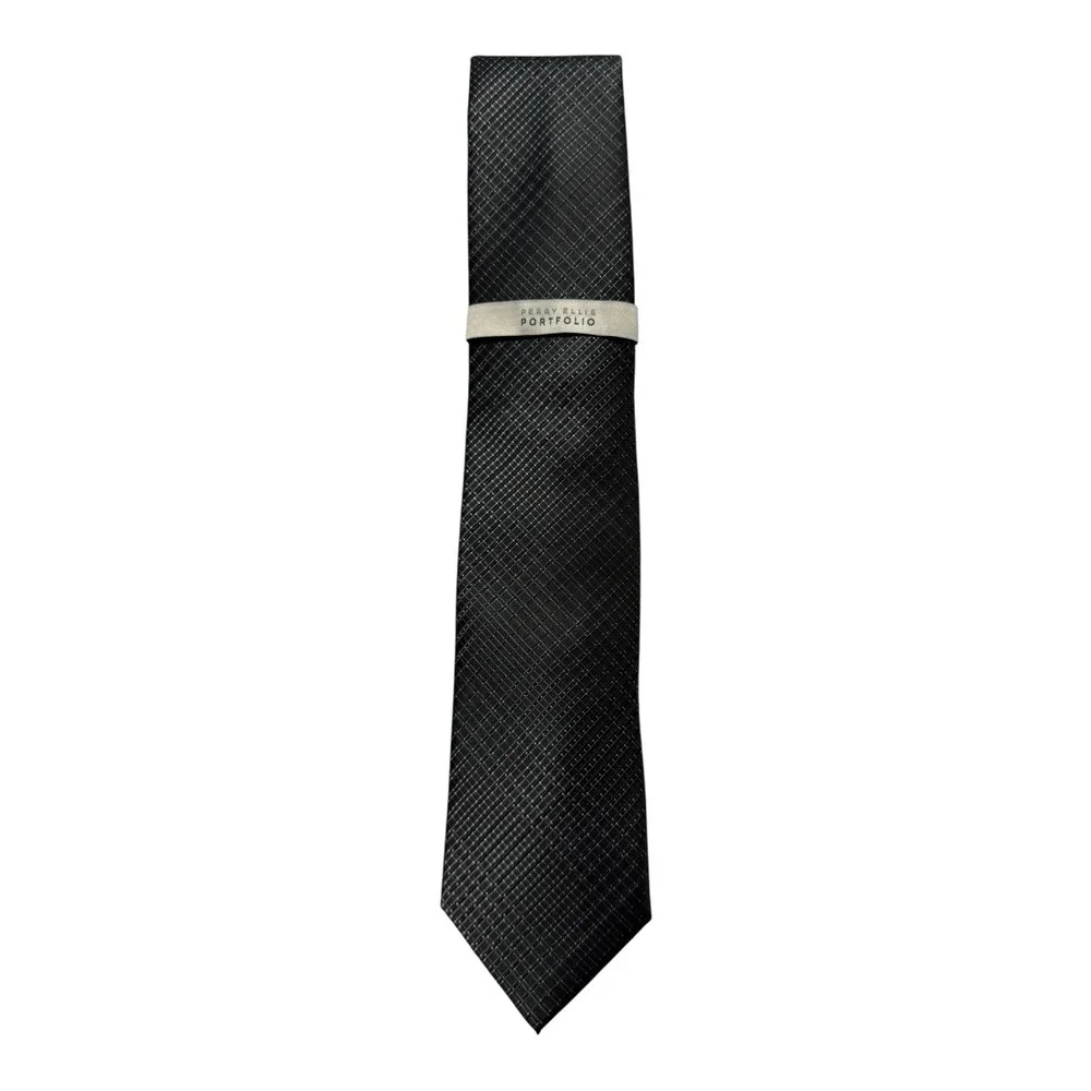 PERRY ELLIS Portfolio Men's Elegant Neck Tie Black color Micro Texture new - Picture 2 of 6